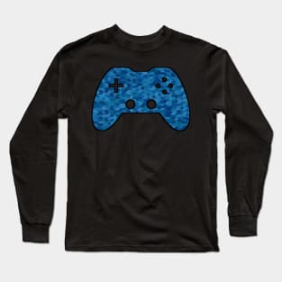 Blue Geometric Pattern - Gaming Gamer Abstract - Gamepad Controller - Video Game Lover - Graphic Background Long Sleeve T-Shirt